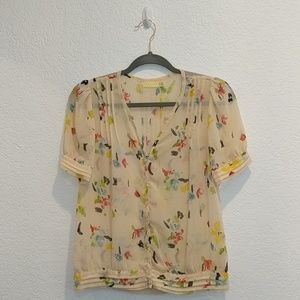 Pins & Needles Sheer Floral Button Down Blouse